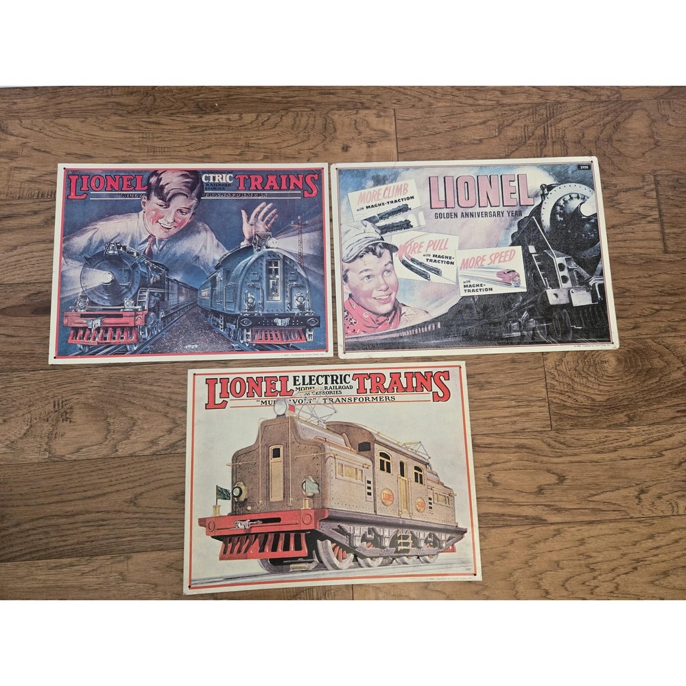 Lot Of 3 Vintage Lionel Toy Model Train Railroad Metal Advertising Signs Replica